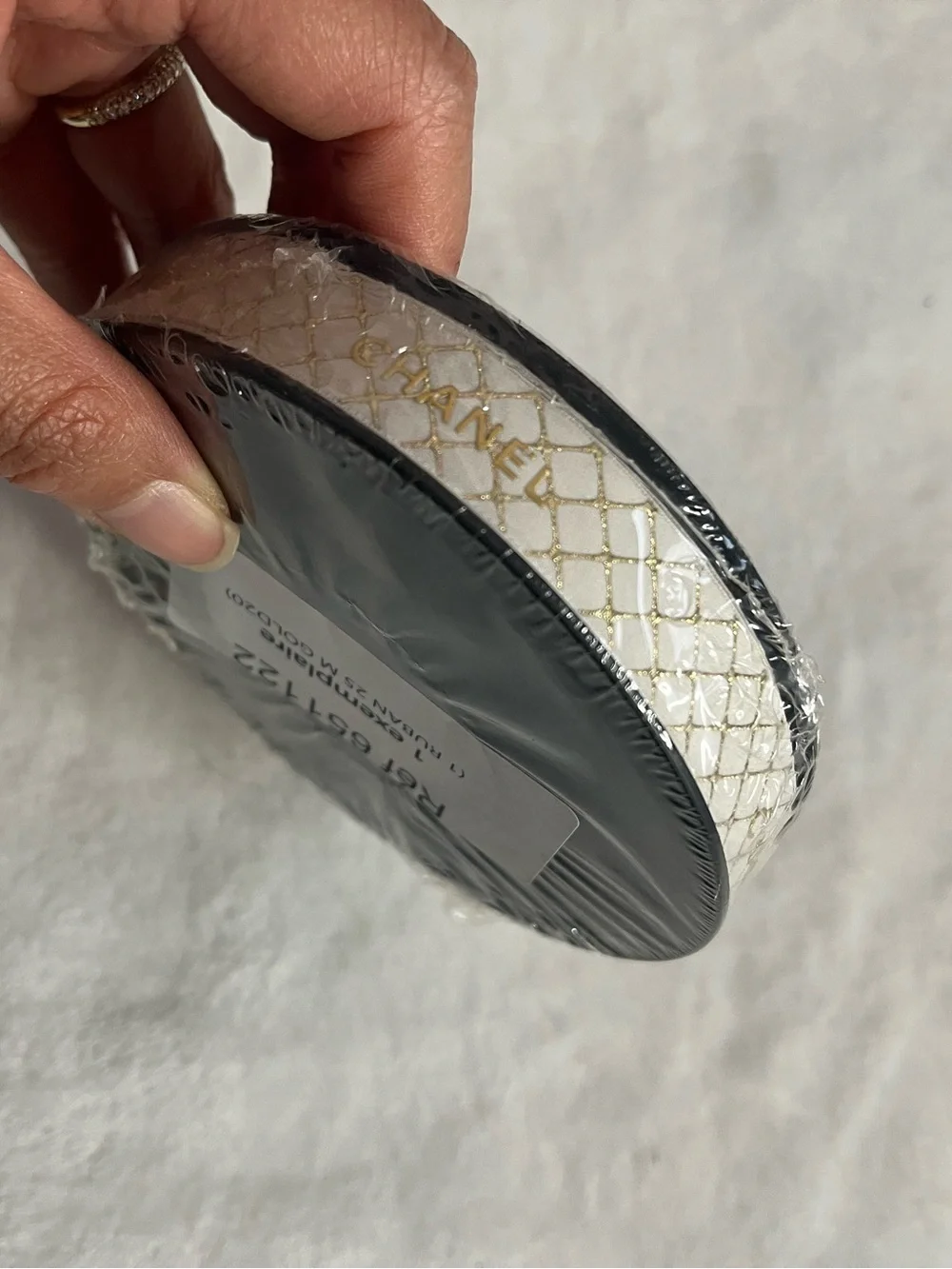 Chanel gift ribbon White & Gold Quilted Ribbon Trim authentic